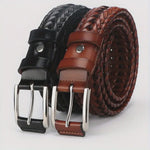 Men's Vintage Genuine Leather Woven Belts with Alloy Square Buckle