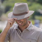 Evoke - Charlie Natural Fibre/Polyester Fedora - Ivory/Brown