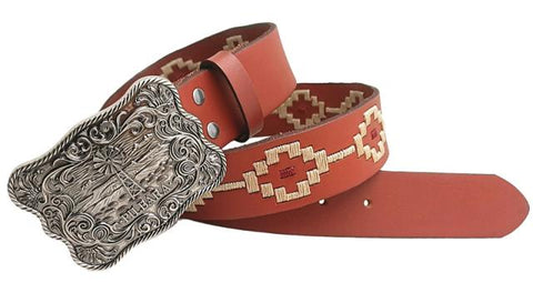 Pilbara Western Rodeo Buckle Navajo Leather Belt