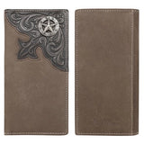 Wallet - Montana West - Leather - Distressed - Coffee - Star Concho - Tooled Trim
