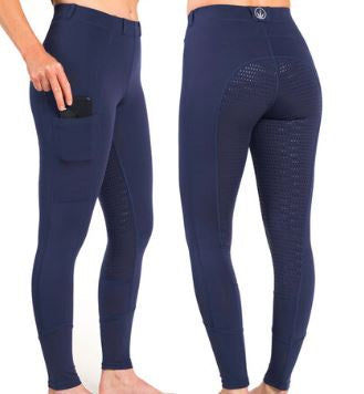 Delzani 'Pippa Pro' Equestrian Riding Tights Legging, Silicone Seat - Navy